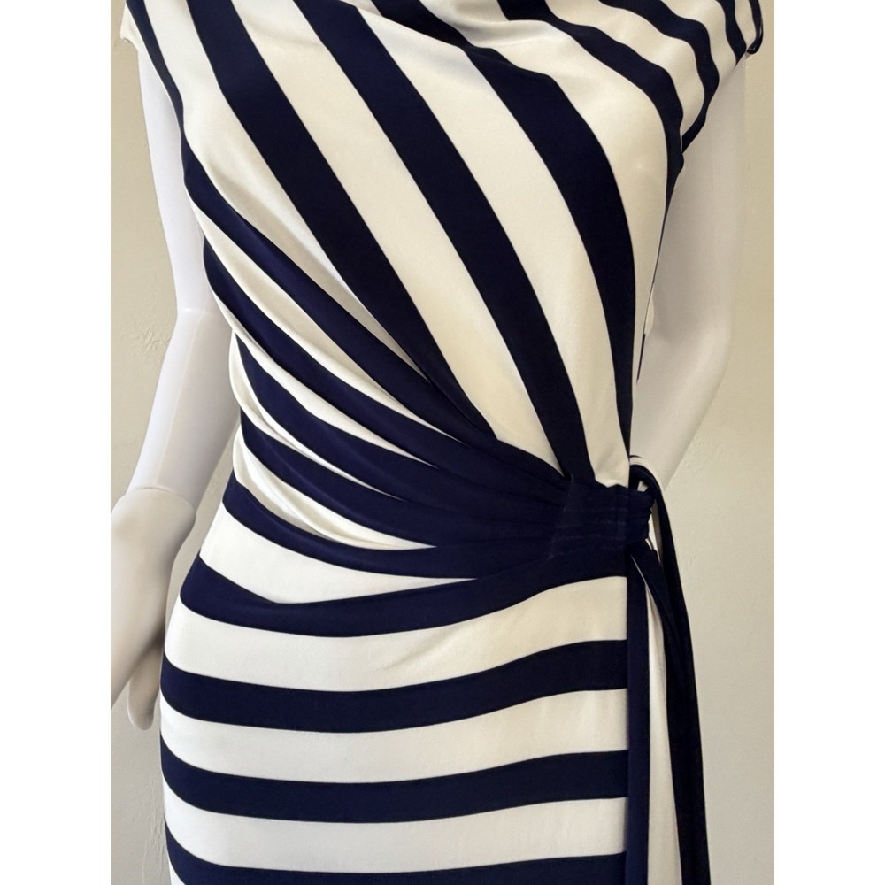 Ralph Lauren Striped Sheath Dress Side Tie‎ Navy White Size 4 - Picture 4 of 15